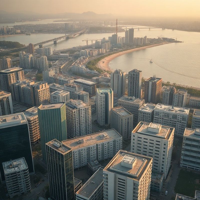 골든아워의 울산 도심과 해안 산업단지 전경